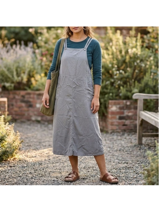 Democracy Weekend Dresses & Skirts - Cottagecore Tencel Cotton Midi Pinafore Overalls Bib Dress M - Lagenlook Jumper